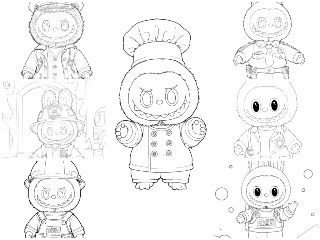 labubu coloring pages dream job series
