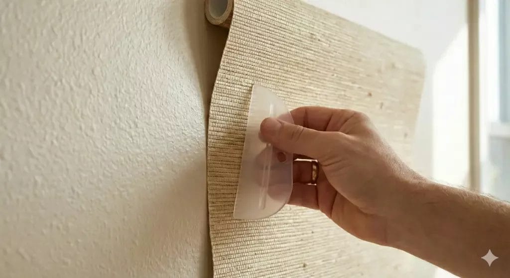 Peel-and-Stick Wallpaper on Light Textured Wall